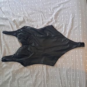 Black Leather-like bodysuit Size M but stitched to fit an S